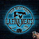 Custom Cow Goat Chiken Meat Shop Metal Wall Art Led Light, Personalized Butcher Shop Metal Name Sign, Cow Butcher Shop Led Metal Sign